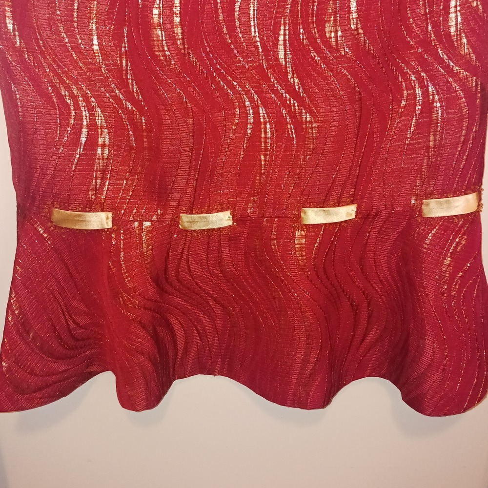 Vintage G.O.S.P.E.L. Michael Jackson Red Gold Metallic Jacquard Skirt Suit  14W - Picture 11 of 16